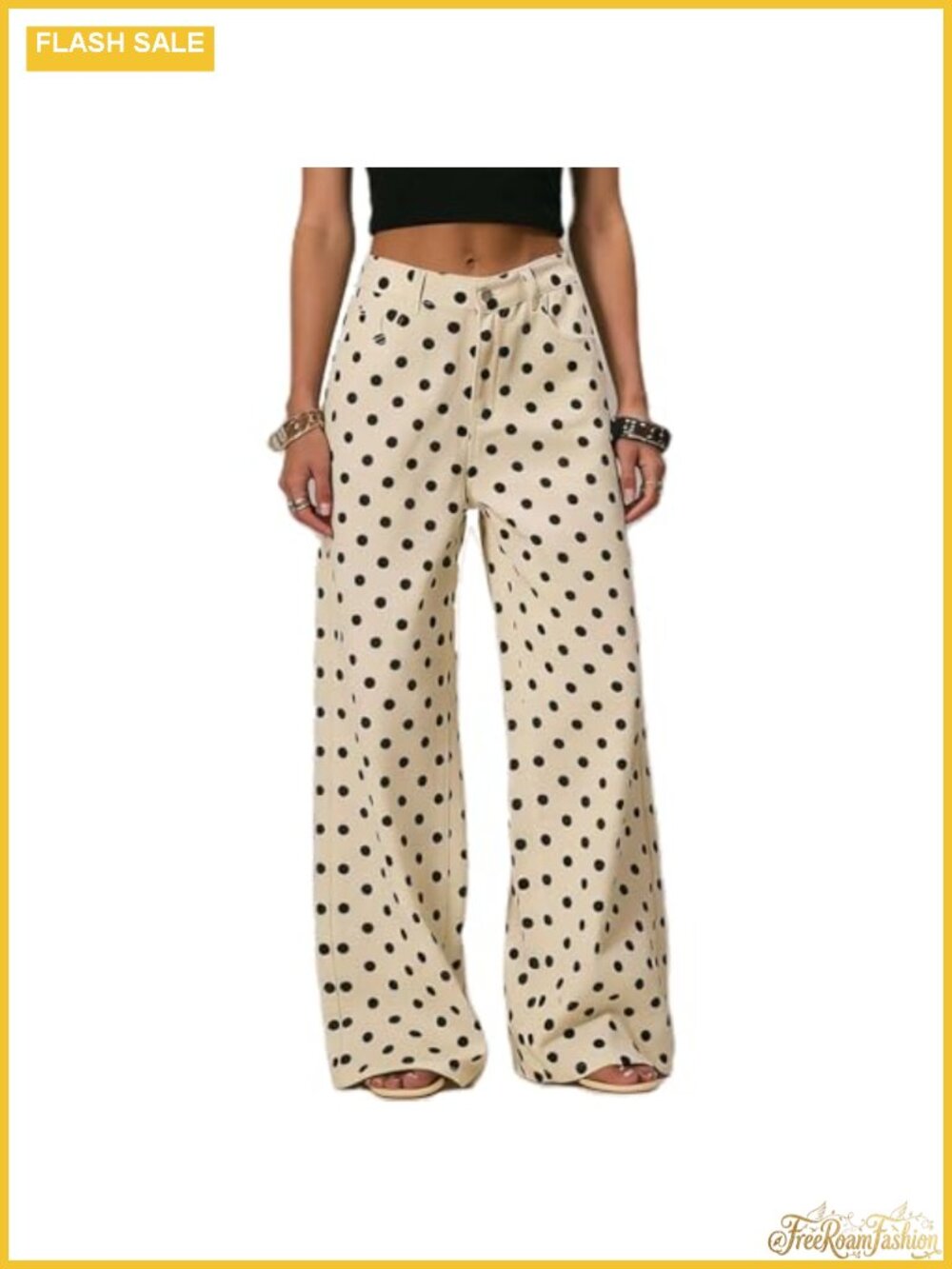 Low Rise Baggy Wide Leg Polka Dot Jeans Women Stretch Distressed Y2K Streetwear